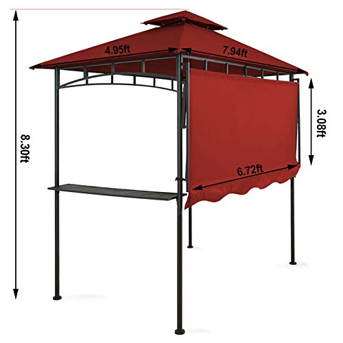 Double Tiered Grill Gazebo 11X 5, Outdoor BBQ Patio Canopy Tent with Stretchable Side Awning
