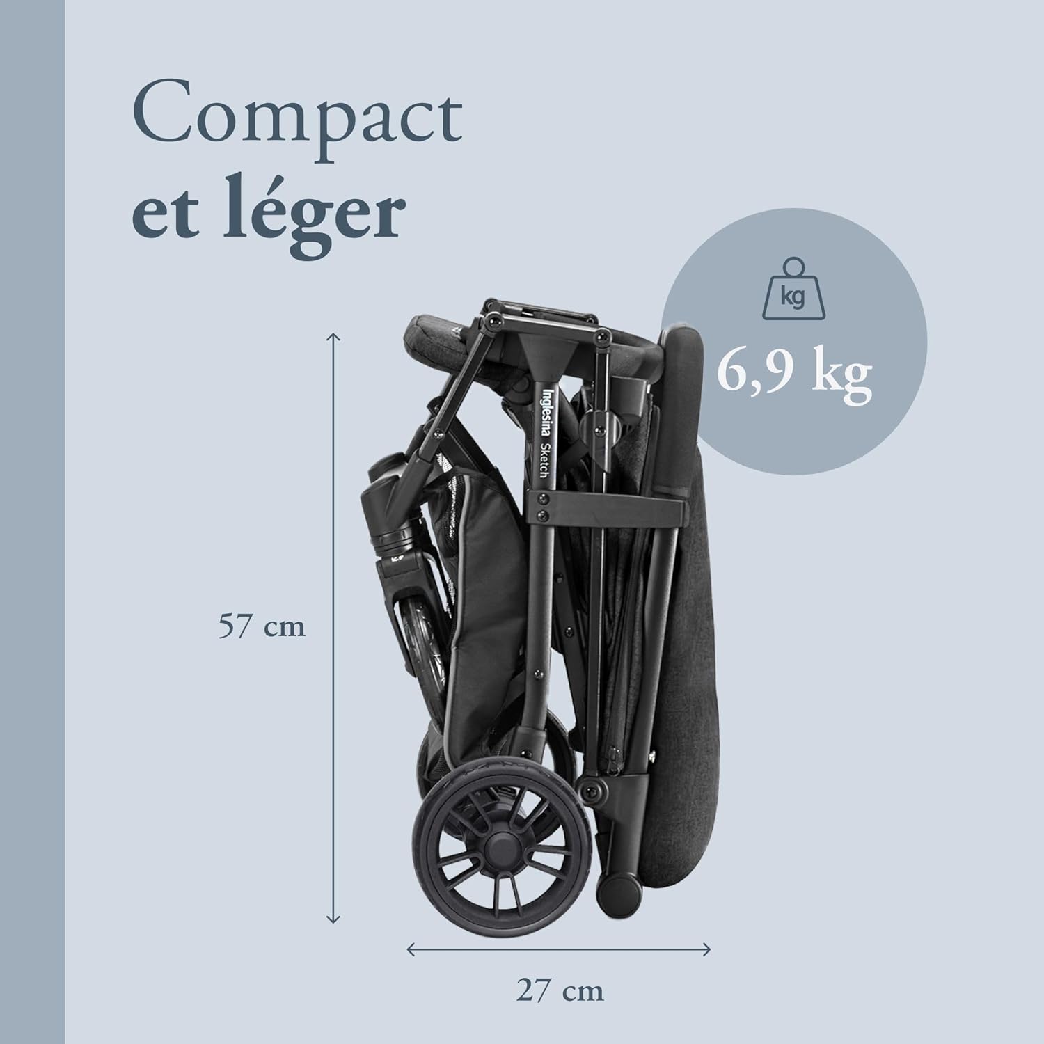 Inglesina Sketch Poussette Légère et Compacte, Bleu, Confortable, jusqu'à 17kg, Pliage à une main, UPF 50+