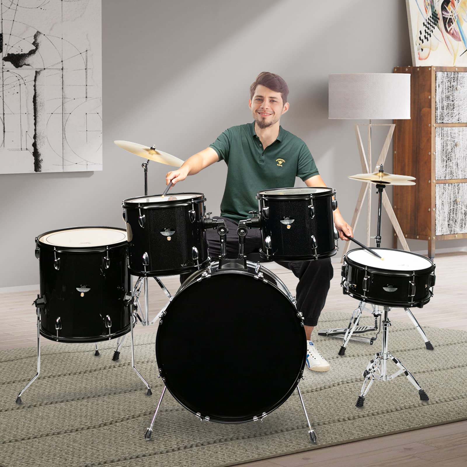 Ktaxon 5-Piece Adult Drum Set, 22 Inch Full-Size Drums Kit
