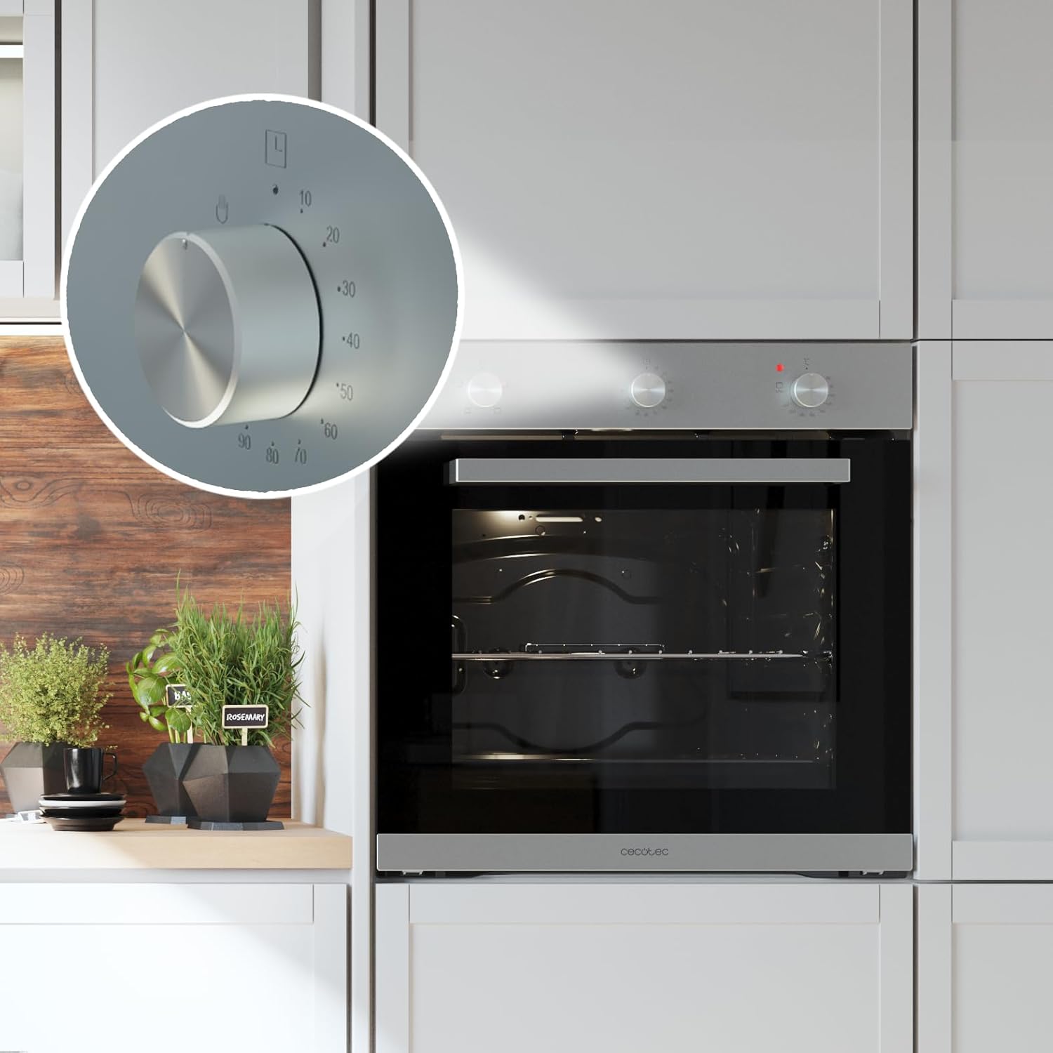 Cecotec Four encastrable Bolero Hexa C136000 Glass Black Time A 2800 W, capacité de 77 L, 4 fonctions, Minuterie, Nettoyage à la vapeur, Cuisson à la vapeur. Classe Énergétique A, Lumière intérieure