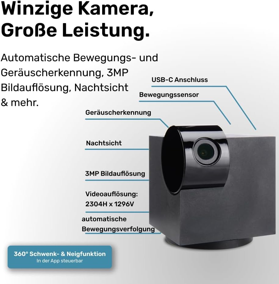 PetTec Cam Free Lot de 2 caméras sans fil pour animaux de compagnie avec application [sans piège à abonnement] – Caméra pour chats et chiens intérieur/extérieur – Détection de mouvement et fonction