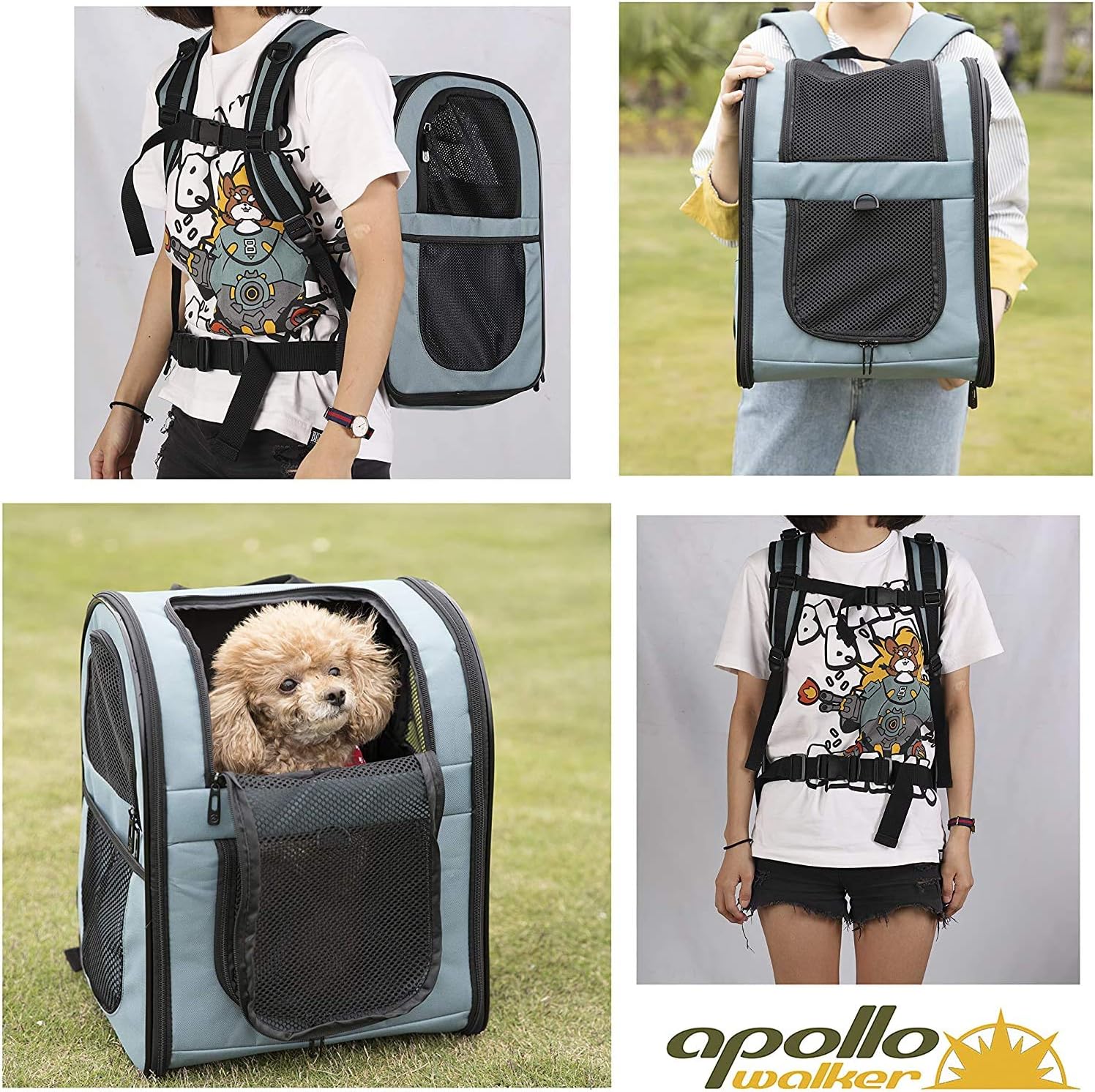 apollo walker Sac à dos pour animaux de compagnie, sac de transport pour chiens et chats de 2 à 12 kg, souple, vert armée