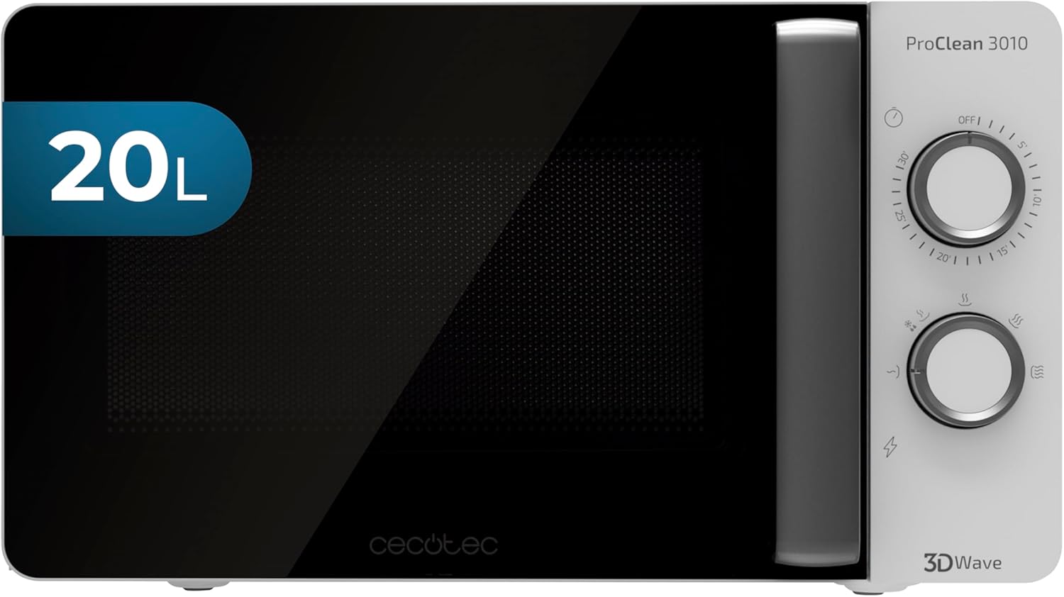 Cecotec Four à micro-ondes ProClean 9110 FullINOX avec grill 1000 W, 30 litres, 5 niveaux de puissance, 8 programmes, minuterie de 60 minutes, revêtement Ready2Clean, design avant miroir