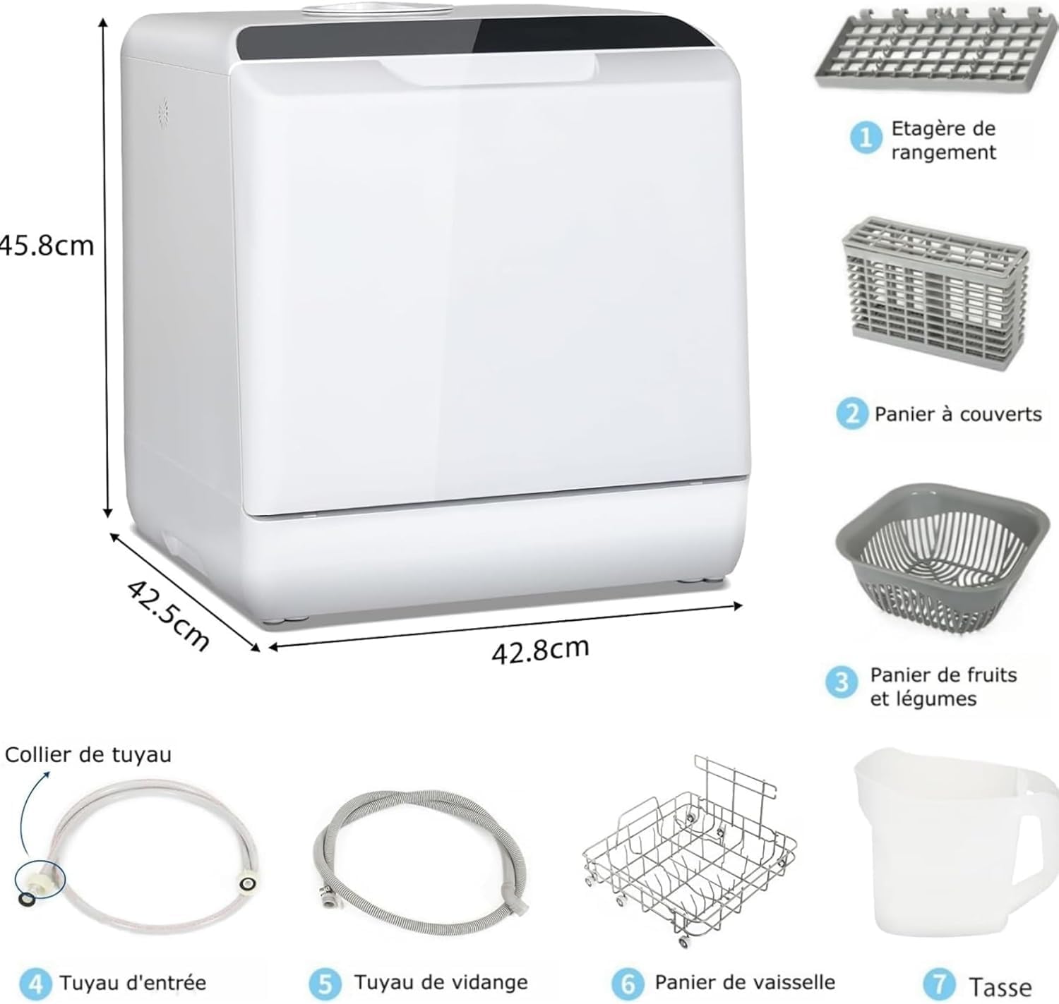 YU YUSING Mini Lave-vaisselle Compact 45cm avec 6 Programmes 4 Couverts, Petit Lave-vaisselle Sans ou Avec Arrivée d'Eau, Portable, Réservoir d'Eau 5L, Commande Tactile, Écran LED
