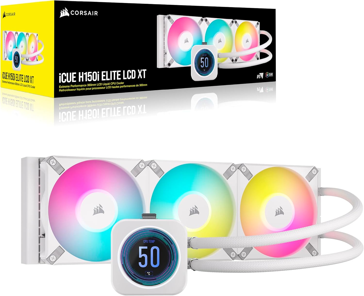 Corsair iCUE H150i Elite LCD XT Refroidisseur de CPU Liquide - Écran LCD IPS - Trois Ventilateurs AF120 RGB Elite - Radiateur 360mm - Convient à Intel® LGA 1700, AMD AM5, et Plus - Noir