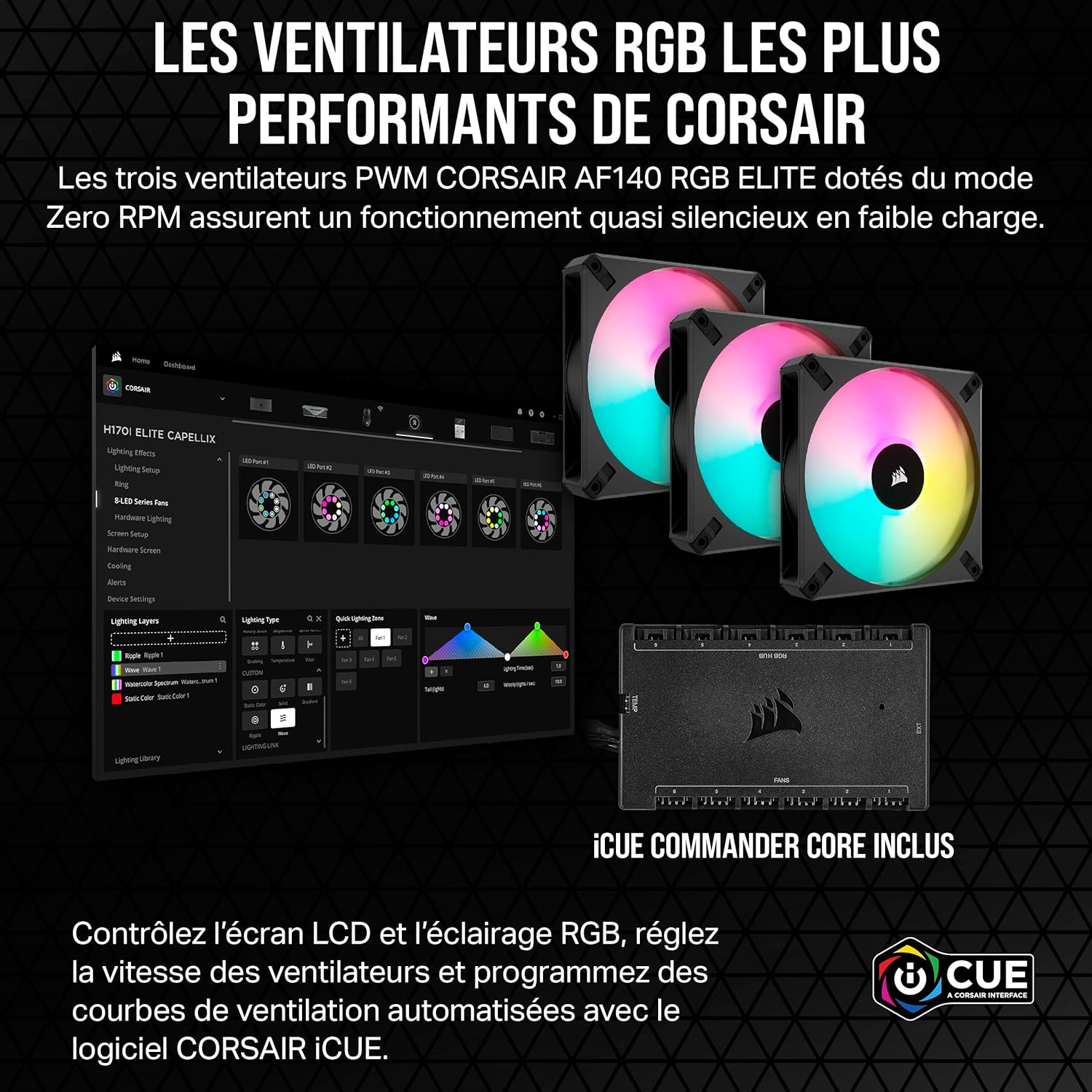 Corsair iCUE H150i Elite LCD XT Refroidisseur de CPU Liquide - Écran LCD IPS - Trois Ventilateurs AF120 RGB Elite - Radiateur 360mm - Convient à Intel® LGA 1700, AMD AM5, et Plus - Noir