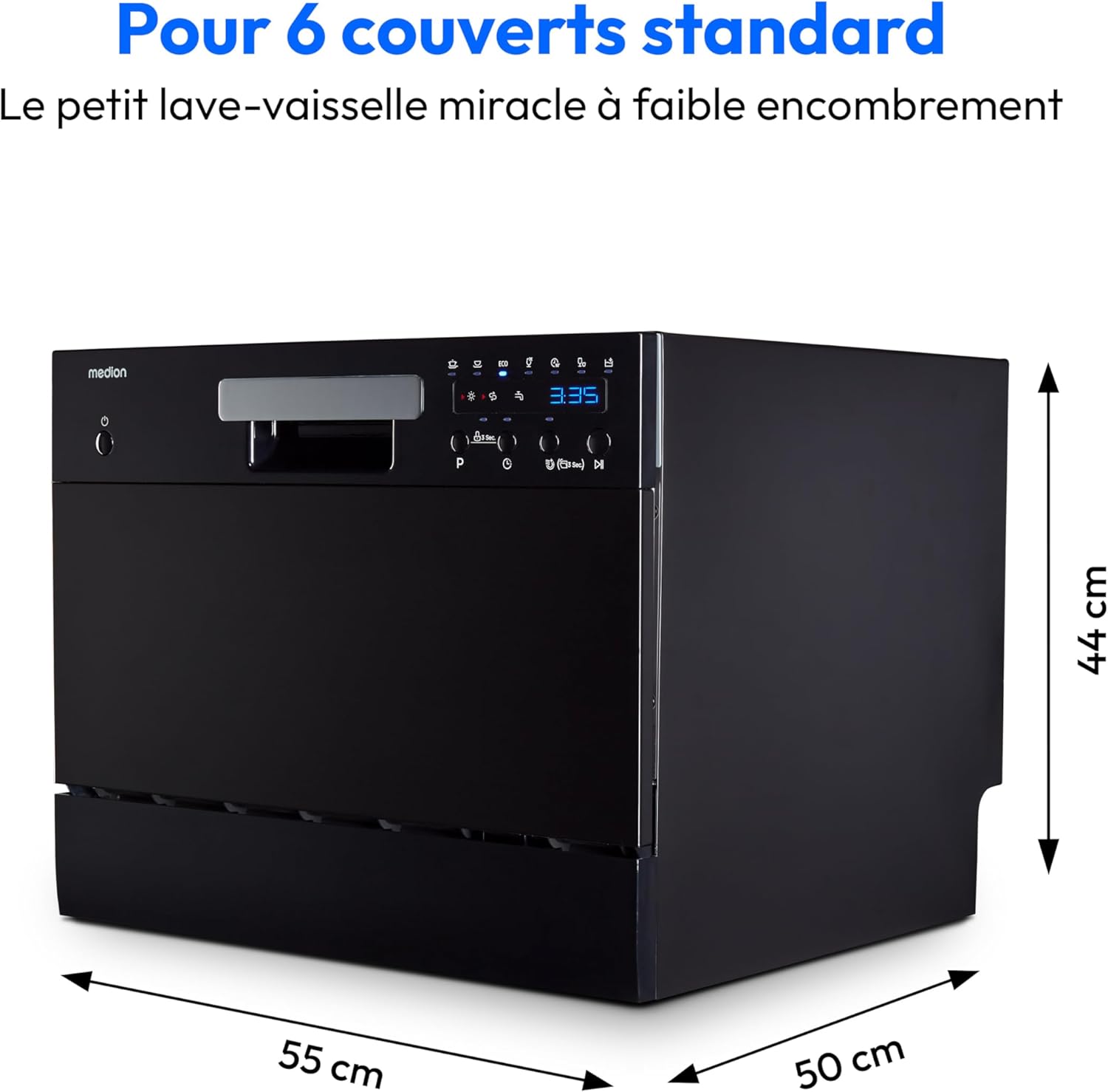 MEDION Lave-vaisselle de table (capacité 6 couverts, 7 programmes de nettoyage, affichage LED, 47 dB, MD37496) blanc