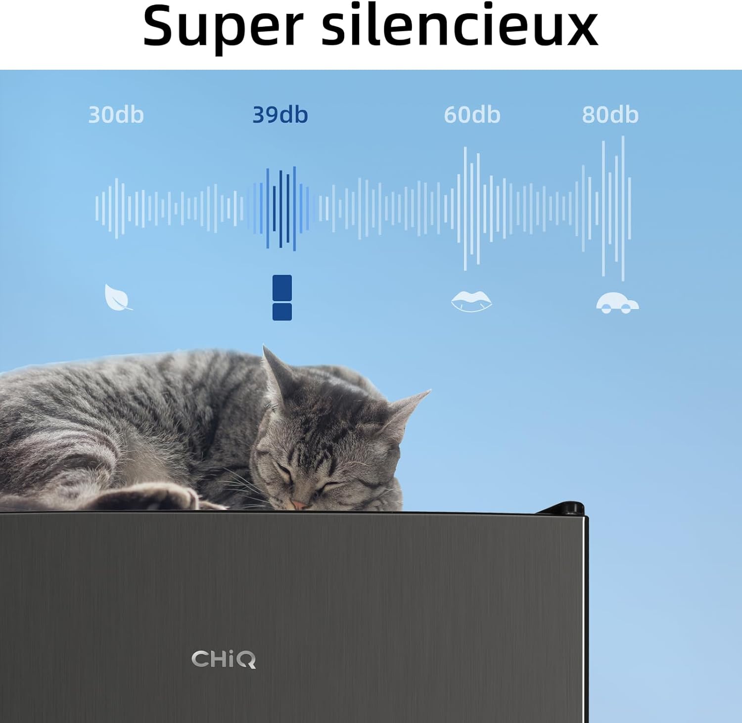 CHIQ Réfrigérateur autoportant 317L à Inverter, 322 l, sans givre, flux d'air multiple, congélation rapide, électronique tactile, compresseur avec garantie de 12 ans, efficacité améliorée, noir