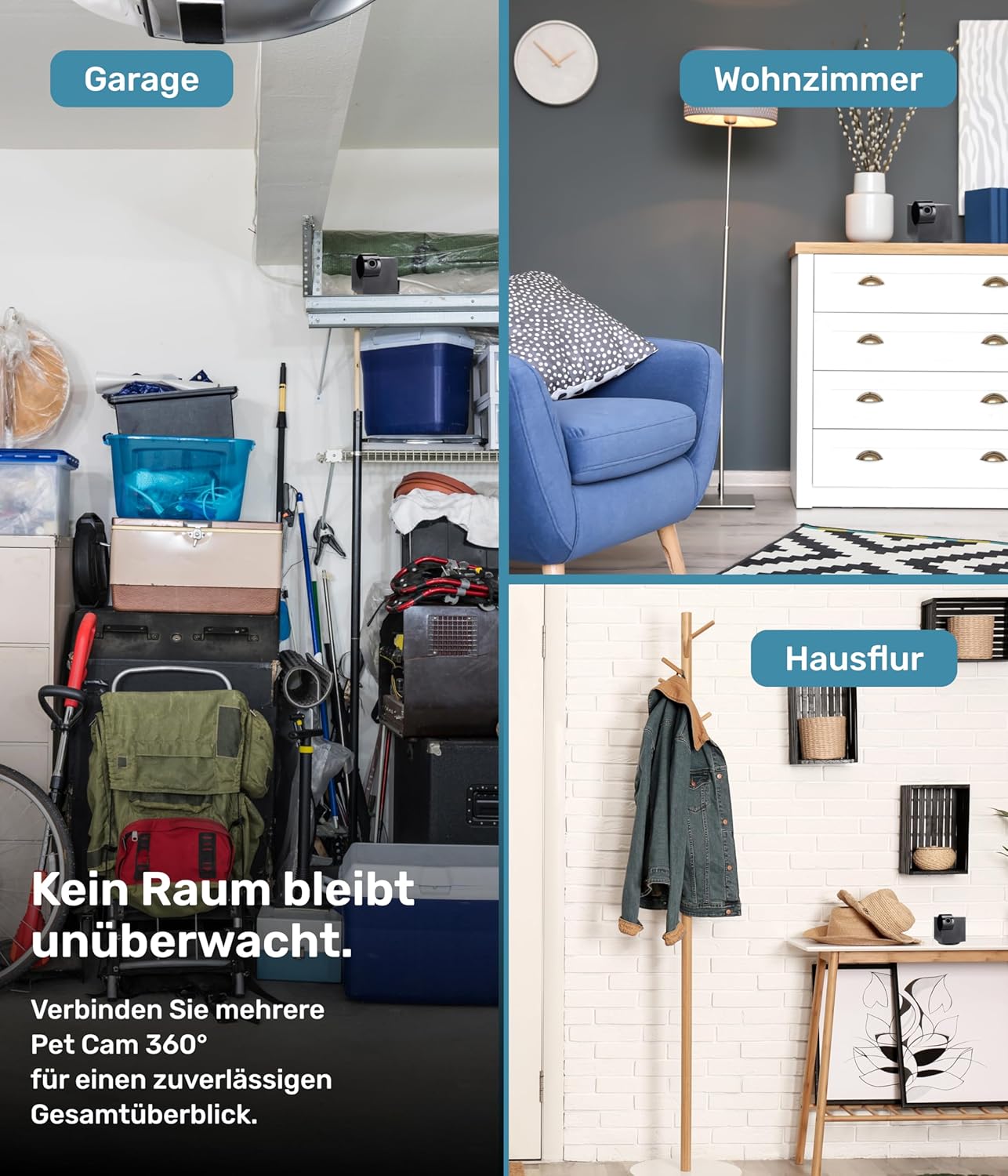 PetTec Cam Free Lot de 2 caméras sans fil pour animaux de compagnie avec application [sans piège à abonnement] – Caméra pour chats et chiens intérieur/extérieur – Détection de mouvement et fonction