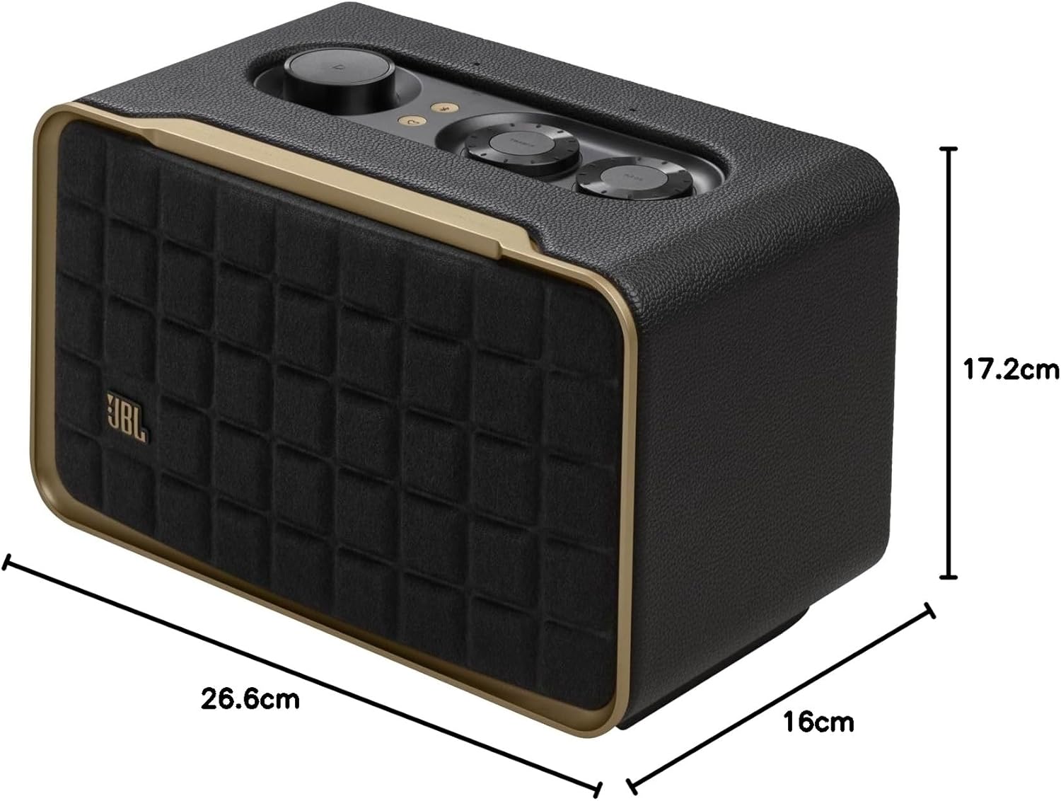 JBL Authentics 200 Enceinte Smart Home avec Wi-Fi, Bluetooth et assistants vocaux, design rétro, noire, Prise européenne (Type C)