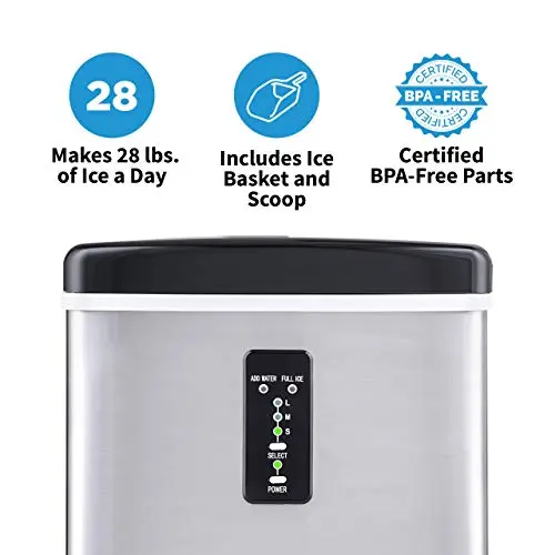 NewAir Counter Top Ice Maker Machine (Black), Compact Automatic Ice Maker, Cubes Ready in 6 Minutes, 28 Pounds in 24 Hours - Perfect for Home/Kitchen/Office/Bar