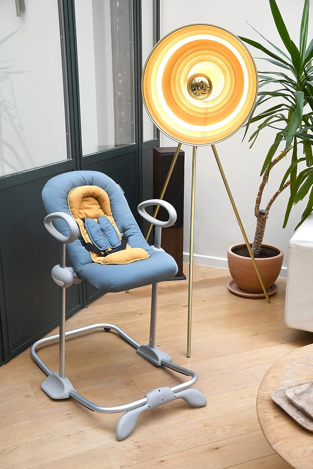 Béaba, Transat Up & Down IV, Transat Réglable en Hauteur, Unisexe pour Bébé et Enfants, 3 Positions d'Inclinaison, Harnais Sécurité 5 Points, Réducteur de Naissance, Gris minéral et miel