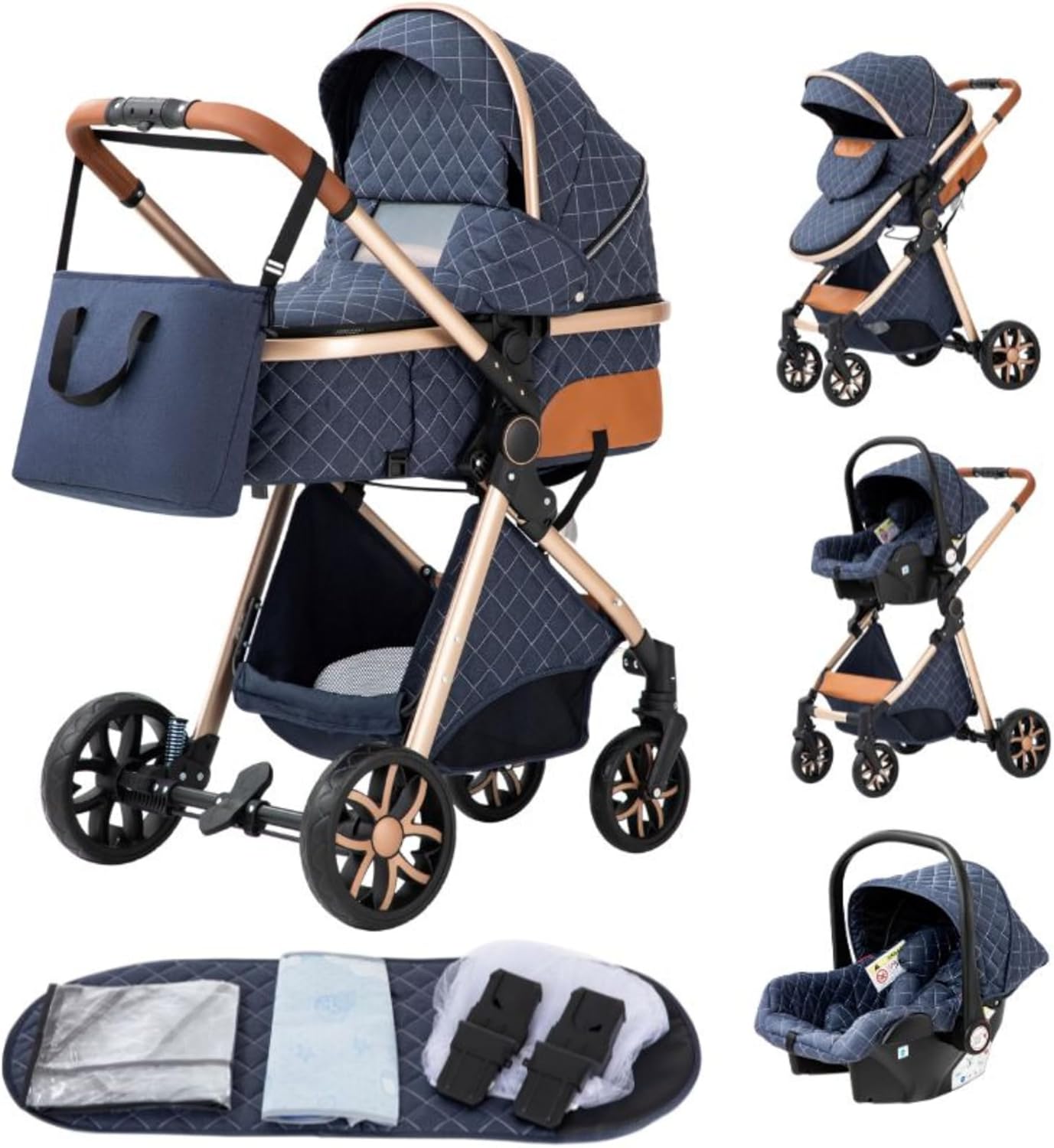 YAZOCO Poussettes 3 en 1 Citadines Poussettes Combinées Poussette Tricycle Baby Walker Poussette Haute Paysage Poussettes Pliantes Trolley Bébé Landau pour 0-36 (1 Noir)