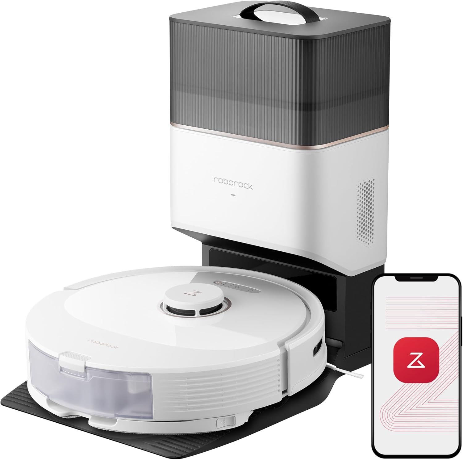 roborock Q8 Max+ Aspirateur Robot Laveur avec Station, Vidage Automatique, 5500Pa Aspiration, Brosse DuoRoller, Navigation LiDAR, Évitement d'obstacles, Cartographie Multi-Niveaux, Contrôle APP/Vocale
