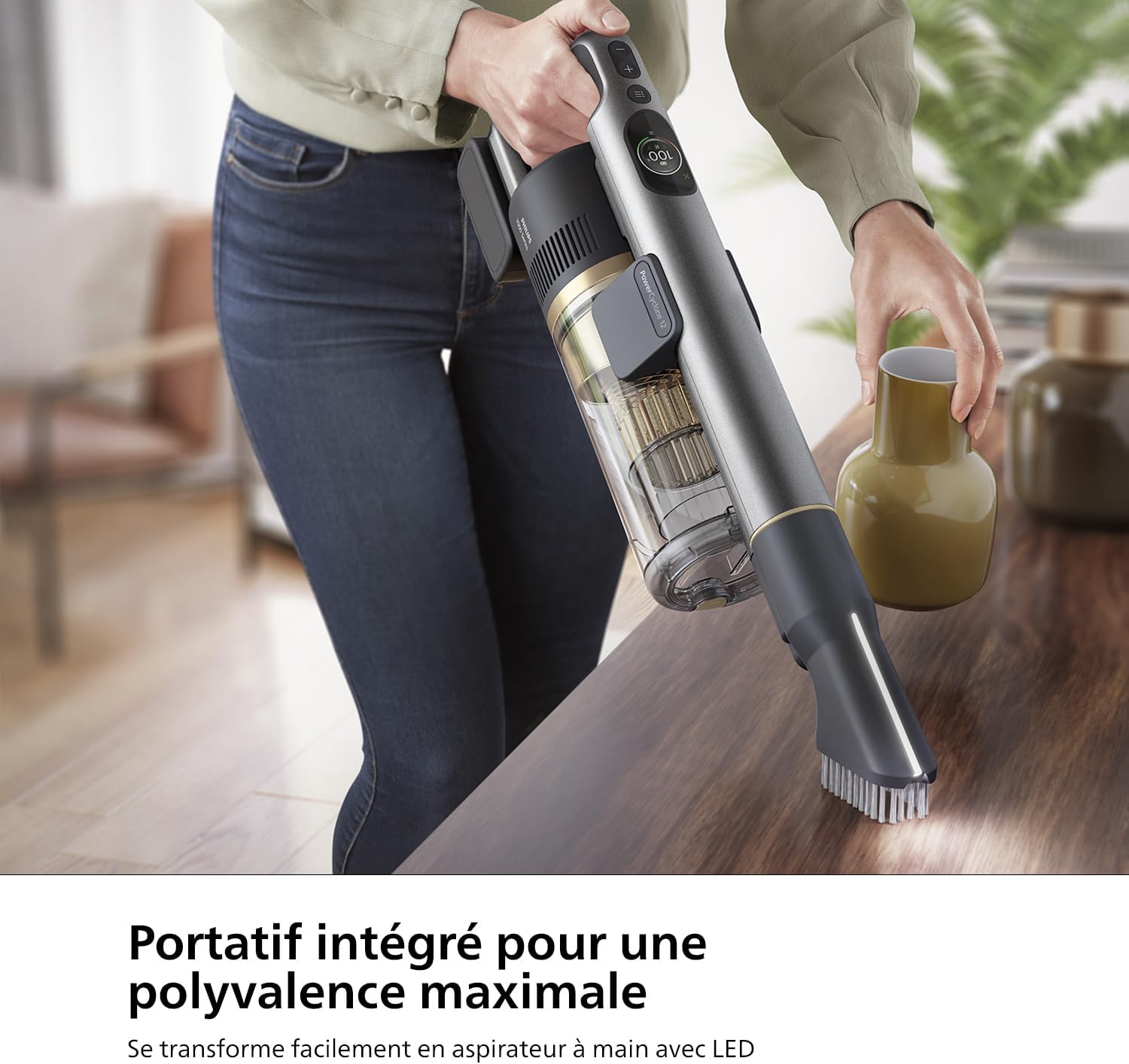 Philips Aspirateur sans fil Aqua 7000 Series, Moteur digital, PowerCyclone 12, Eclairage LED, Module Aqua amovible, Autonomie de 80 min, Inclus 2 accessoires, Bleu (XC7053/01)