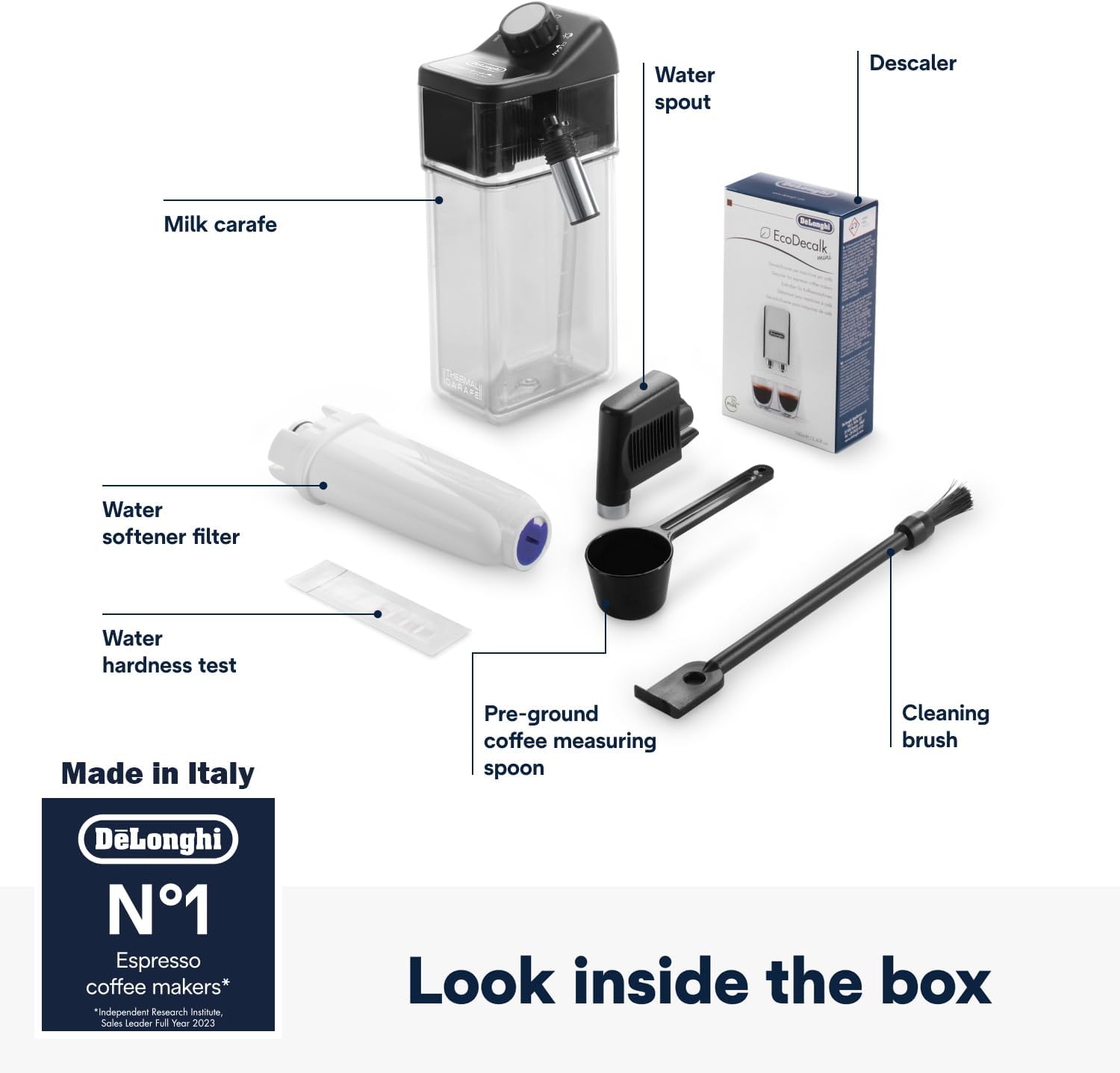 De'Longhi Dinamica Plus ECAM 370.95.T, Machine a Cafe Grain avec Système Lait, Cappuccino et Espresso, Écran Tactile TFT de 3.5 et Contrôle via Application, Fonction Carafe à Café, 1450W, Titan