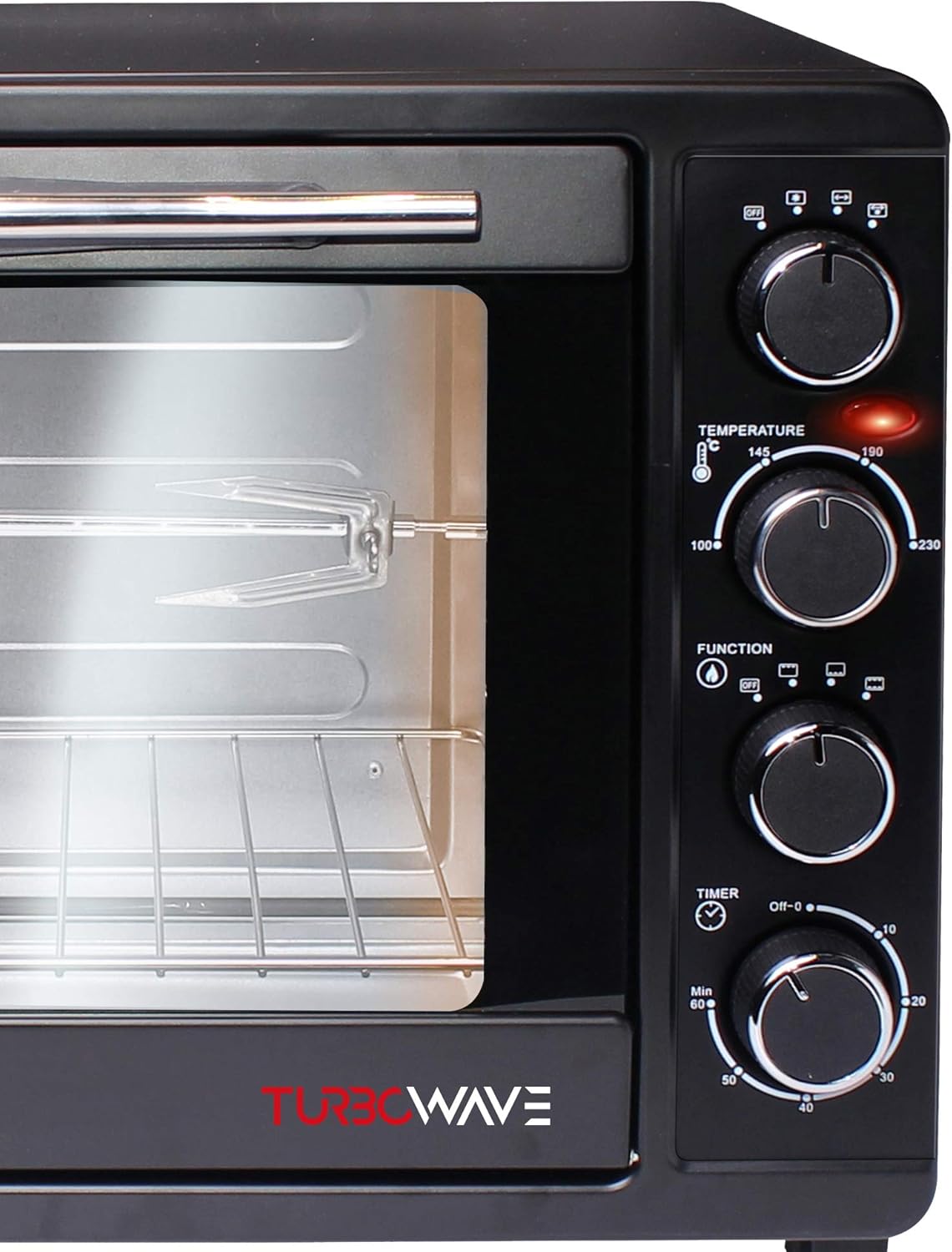 TurboTronic Mini Four à Convection avec Rtissoire, 35L, 1600W – Four Compact Multifonctions Idéal pour Pizza, Camping et Cuisine Maison, Inclus 2 Plaques de Cuisson