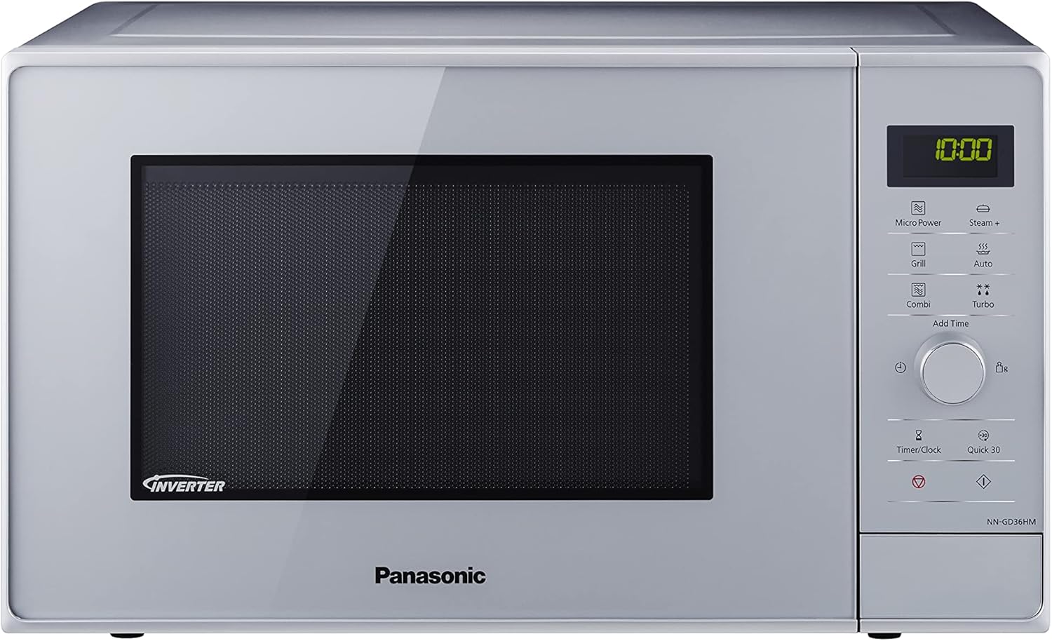 Panasonic NN-SD27HSUPG Four Micro-Ondes Technologie Inverter Plateau Tournant en Verre, 23L, 1000W, 10 Prog auto, Décongélation Chaos, 6 Puissances, Minuterie, Affichage LED, Acier Inoxydable Argent