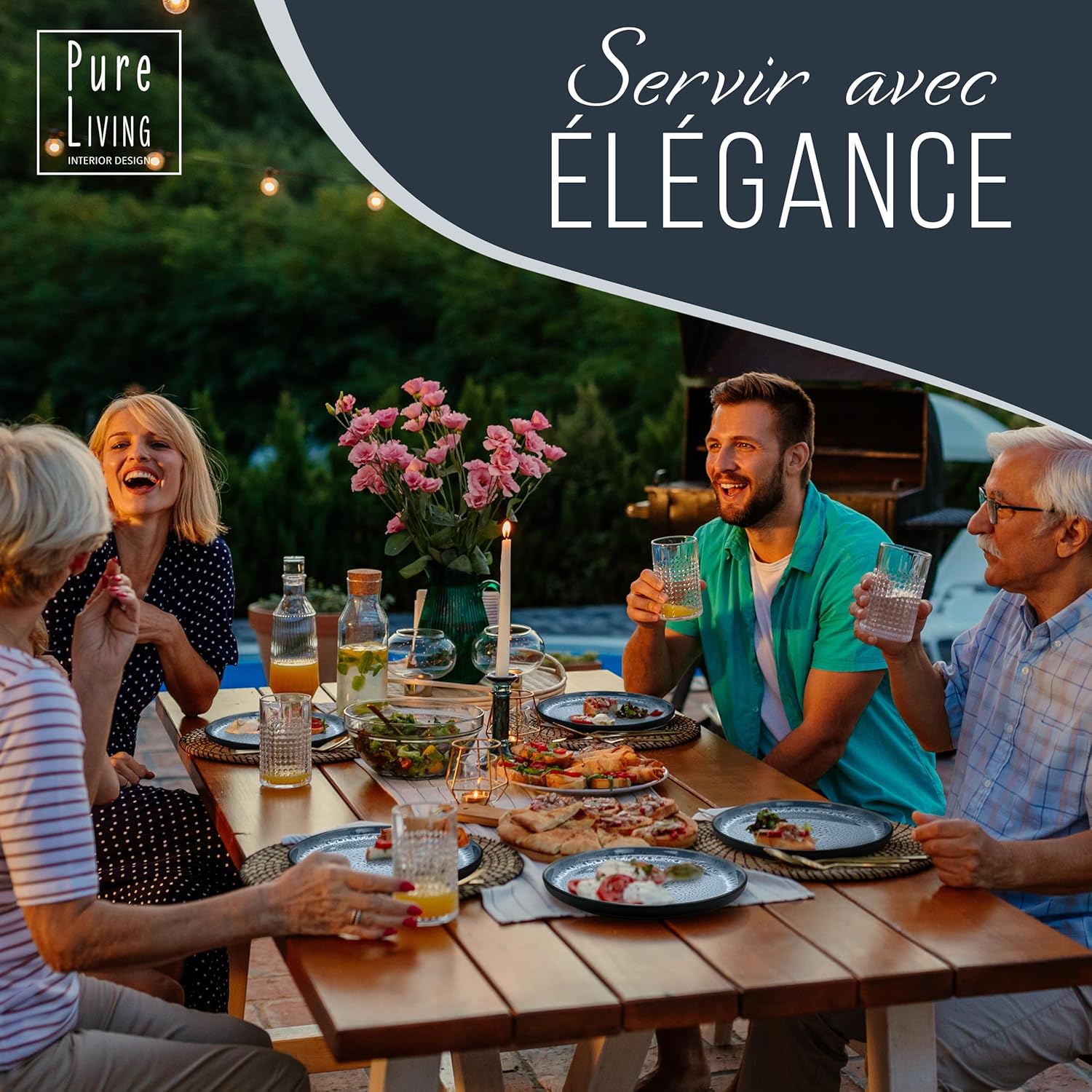 Service de Vaisselle en Grès Ibiza 36 pièces –Ensemble de Vaisselle pour 12 Personnes, Adapté au Lave-Vaisselle et au Micro-Ondes, Pure Living bleu fumé, Assiettes Service de Table