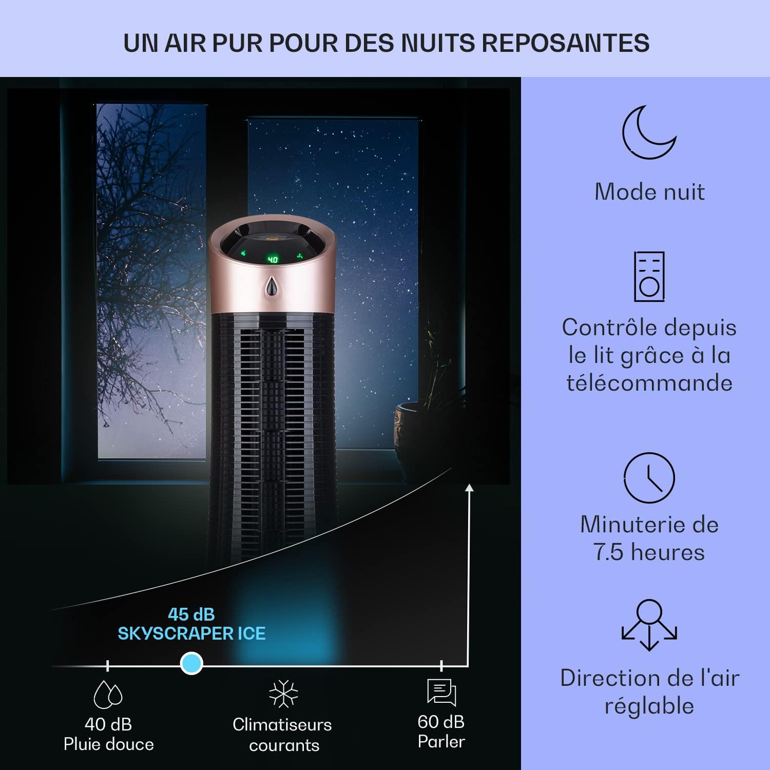 Klarstein Rafraichisseur d'Air Mobile 5 en 1, par Evaporation avec Humidificateur, Ventilateur, Ioniseur, Climatiseur Mobile Sans Évacuation, Mode Nuit, 45W, Débit d'Air de 180m³/h