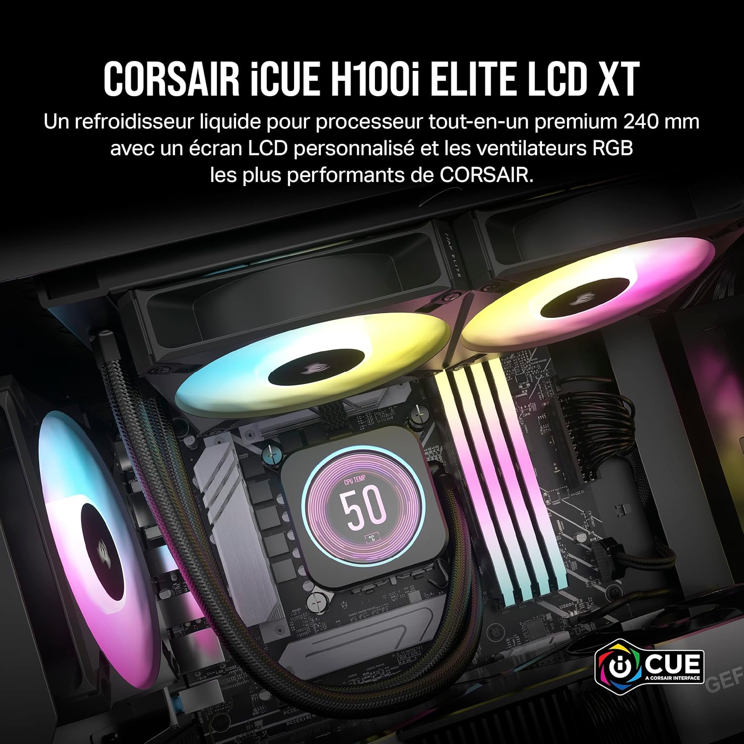Corsair iCUE H150i Elite LCD XT Refroidisseur de CPU Liquide - Écran LCD IPS - Trois Ventilateurs AF120 RGB Elite - Radiateur 360mm - Convient à Intel® LGA 1700, AMD AM5, et Plus - Noir