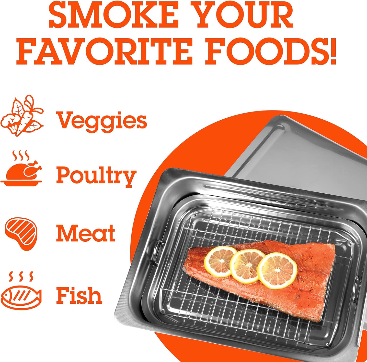 Camerons Fumoir pour cuisinière – Le fumoir Original en Acier Inoxydable avec 3 pintes de copeaux de Bois, CAM_SMKW3PTS_C31-CA