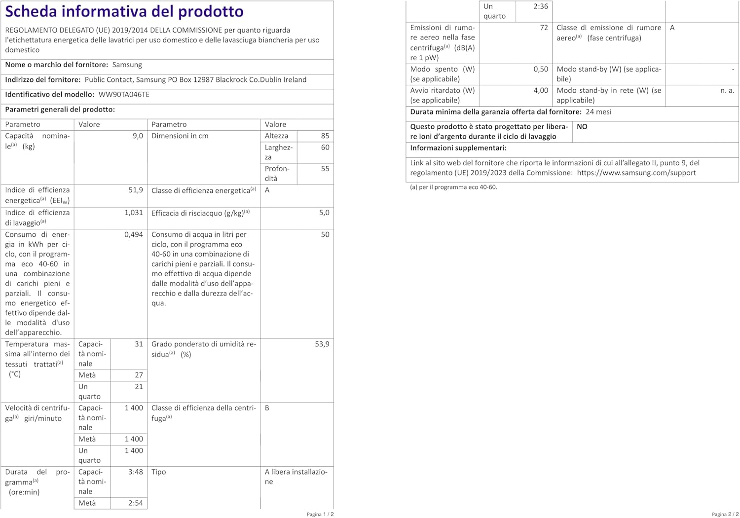 Machine à laver Samsung WW90T936DSH 9 kg