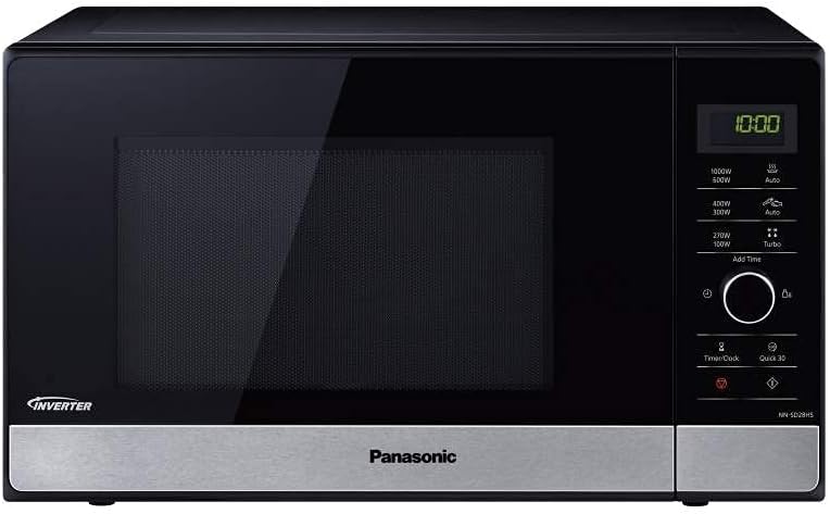Panasonic NN-SD27HSUPG Four Micro-Ondes Technologie Inverter Plateau Tournant en Verre, 23L, 1000W, 10 Prog auto, Décongélation Chaos, 6 Puissances, Minuterie, Affichage LED, Acier Inoxydable Argent