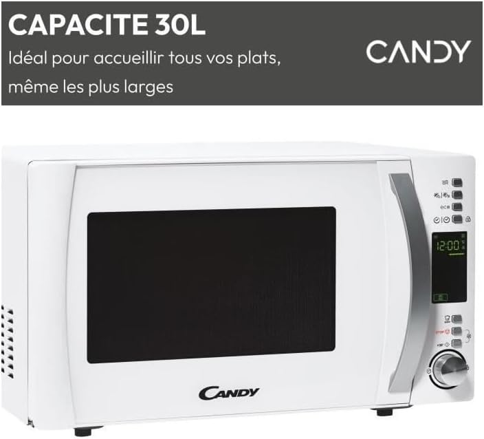 Candy CMXW30DW Micro-ondes, Puissant 900W, 5 niveaux de puissance, Capacité 30L, Programmateur électronique, Ecran numérique, Application Cook-in