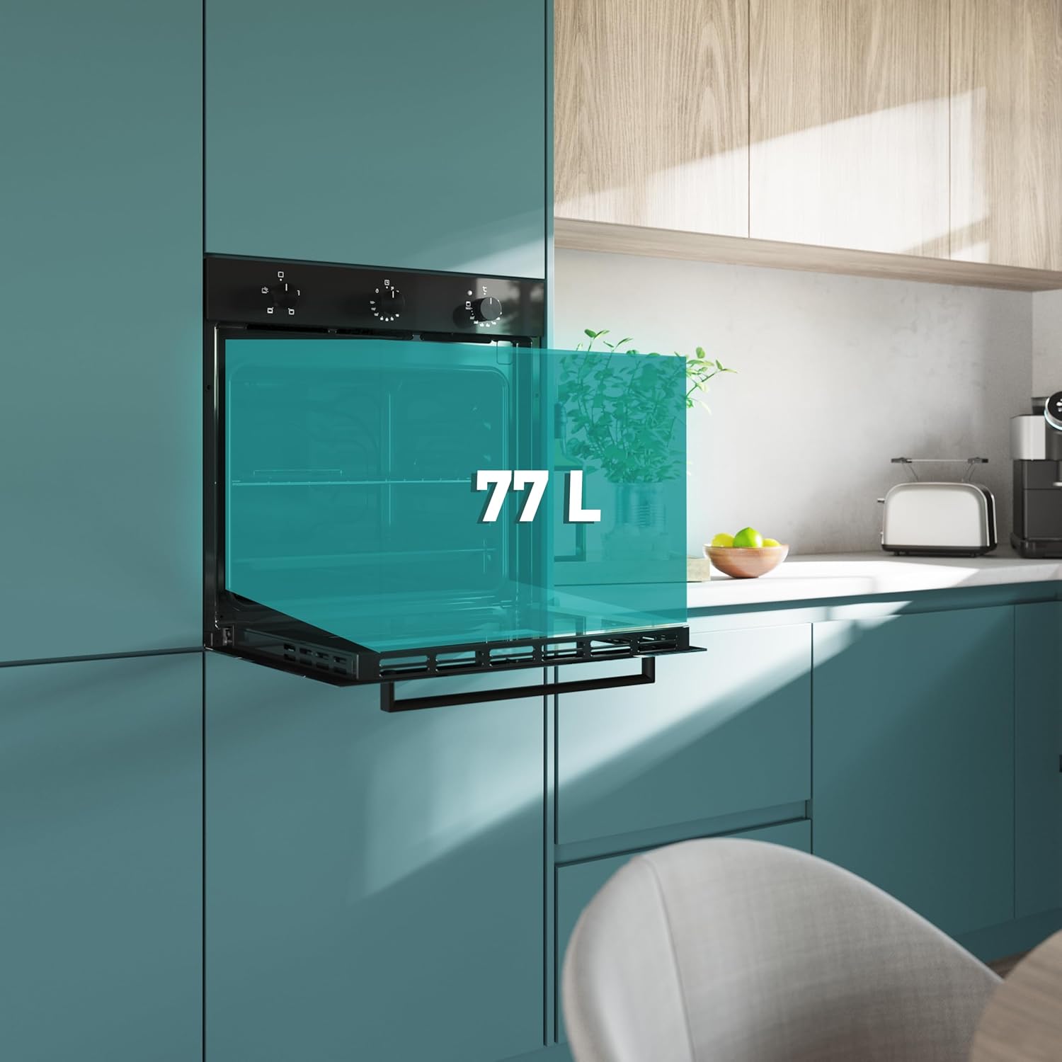 Cecotec Four encastrable Bolero Hexa C136000 Glass Black Time A 2800 W, capacité de 77 L, 4 fonctions, Minuterie, Nettoyage à la vapeur, Cuisson à la vapeur. Classe Énergétique A, Lumière intérieure