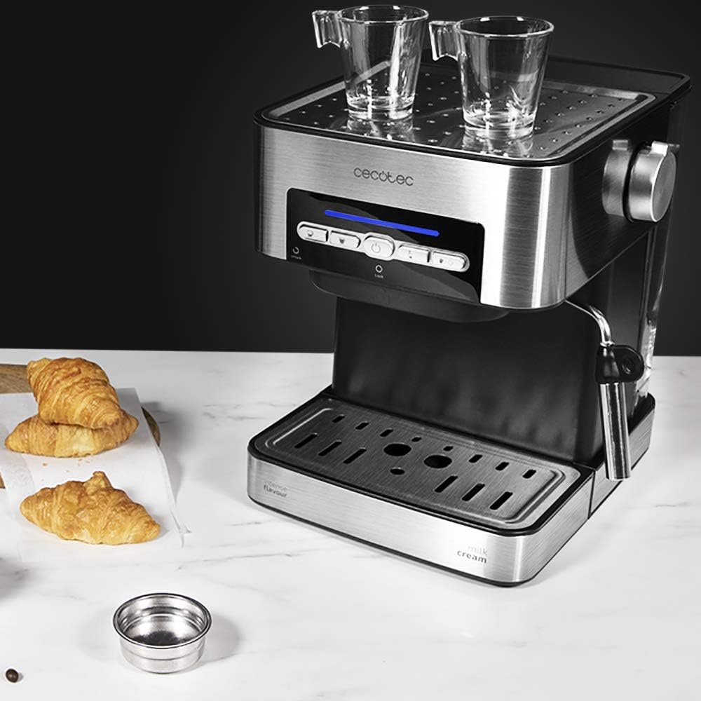 Cecotec Machine à café Express Power Espresso 20 Barista Cream. 2 Thermoblocks, 20Bars, Manomètre, Mode Auto pour 1 et 2 Café(s), Buse vapeur Orientable, Conduit pour Infusions, 2900W.