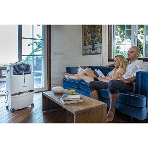 Honeywell Indoor Portable Evaporative Air Cooler for Living Room, Basement, Office, Play Area, 115V, Rooms Up to 320 Sq. Ft., 525 CFM, with Ice Compartment, Remote, Fan, and Humidifier, White