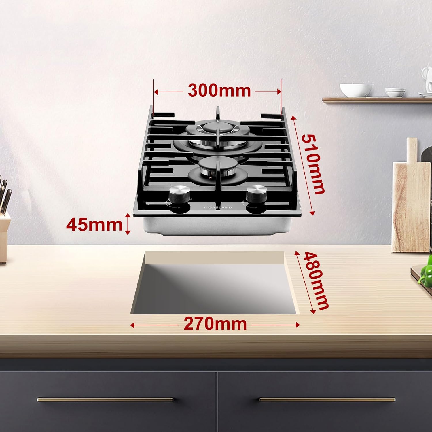 GASLAND GH2805BG1FC Table de cuisson à gaz 5 feux, Cuisinière à gaz avec brûleur wok, Table de cuisson à gaz encastrable, 76cm noir Cuisinière à gaz en verre, Cuisinière à gaz 10,4KW, GPL/NG