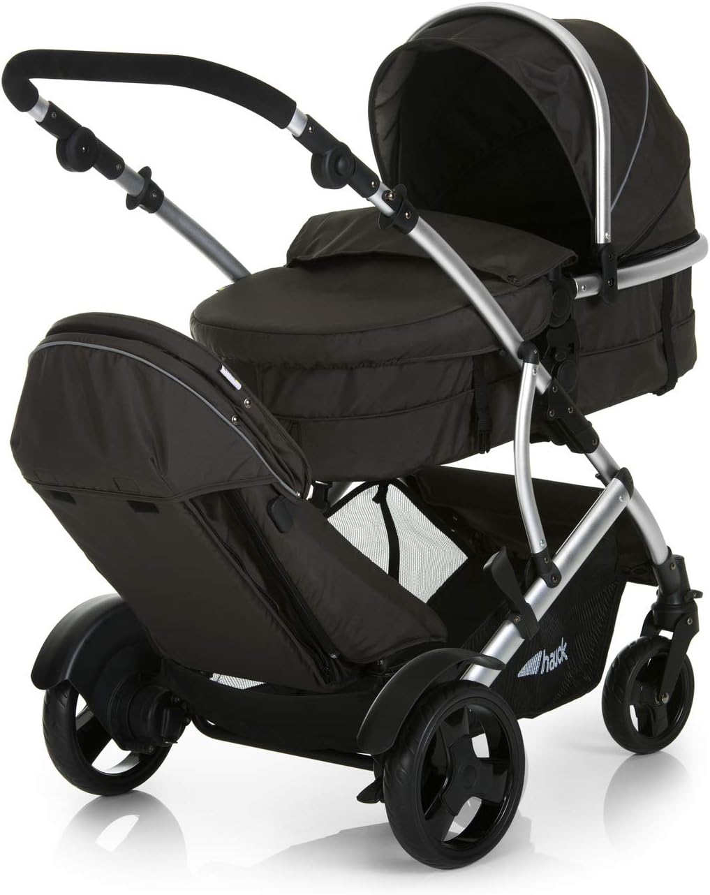 hauck Poussette Double Duett 2, Siège Supérieur Convertible en Nacelle Bébé, Réversible, Pliable, Charge Maxi 36 Kg, Inclus Habillage Pluie, Forest Noir
