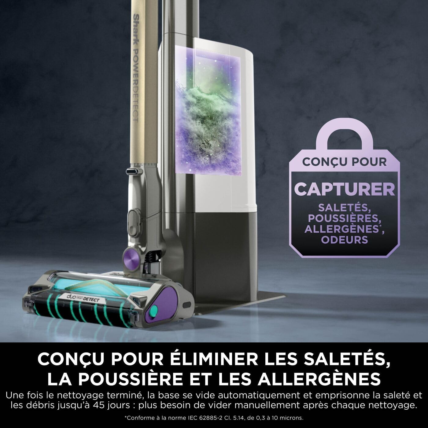 Shark Clean & Empty Aspirateur sans fil, système vidange automatique, aspirateur léger anti-poils avec outils animaux et interstices, autonomie 40 minutes, station de chargement, blanc/bleu, BU3521EU