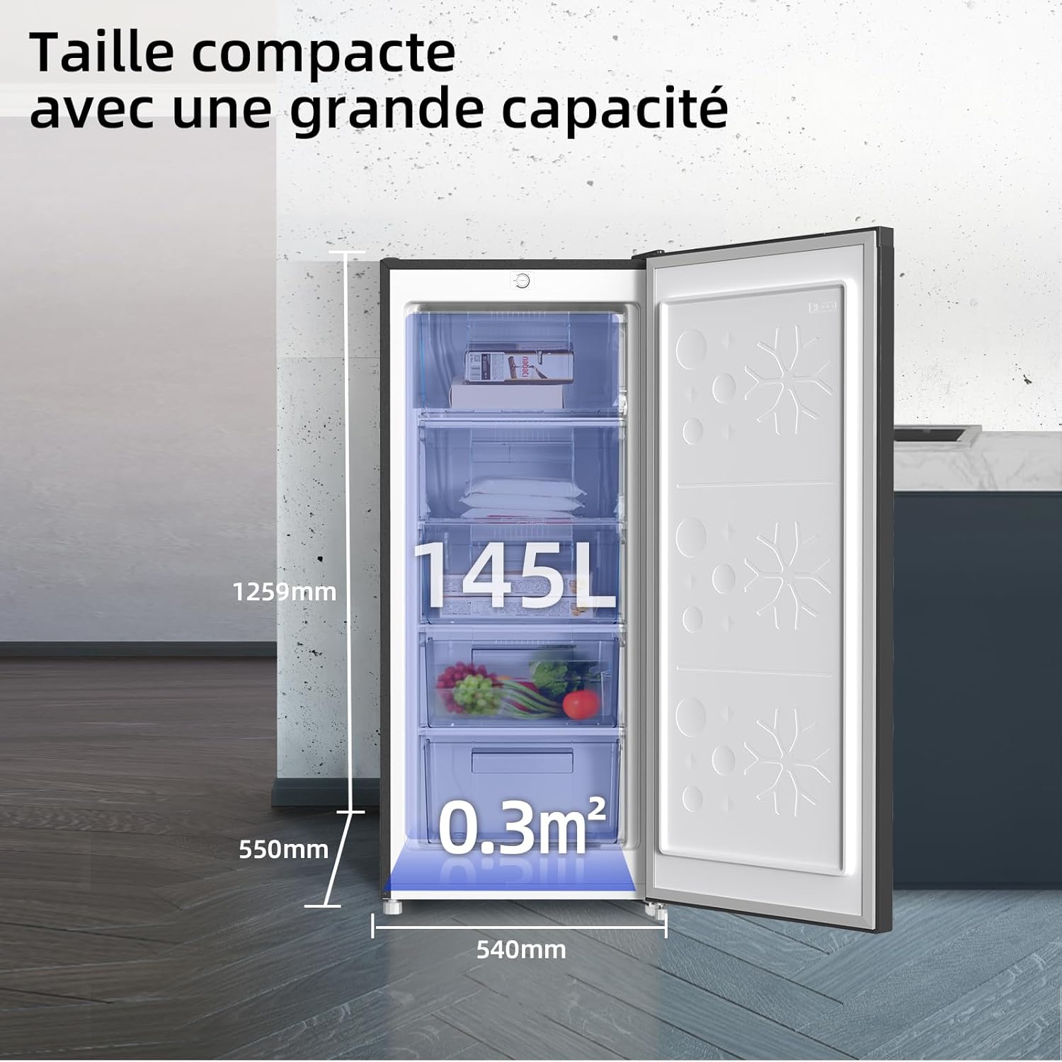 CHiQ Congélateur armoire avec une capacité de 145L, Congélation rapide, Thermostat réglable, Silencieux, Porte réversible, Noir, Classe énergétique E FSD160D4E