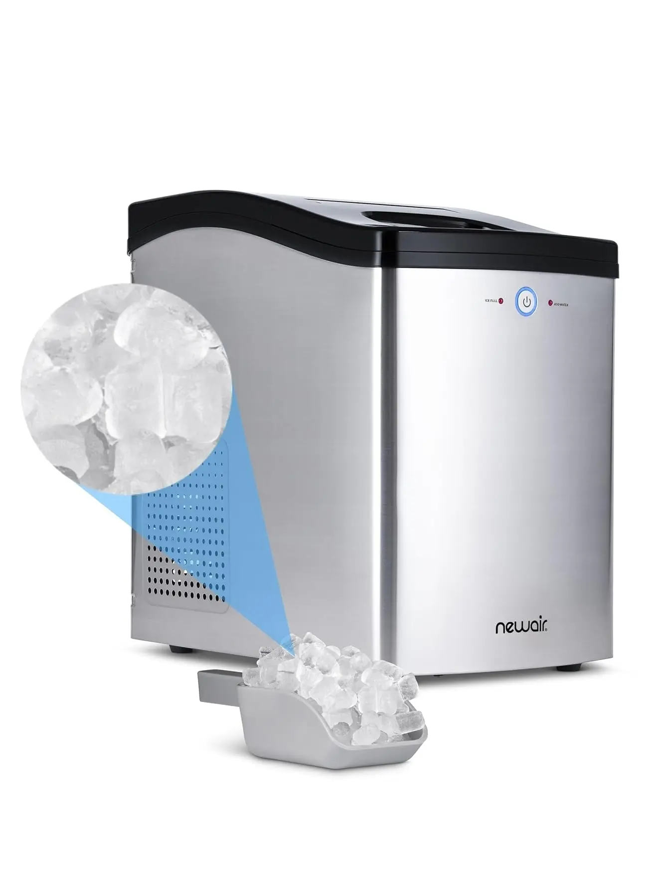 Newair Nugget Ice Maker, Sonic Speed Countertop Crunchy Ice Pellet Machine 45 lbs. of Ice a Day, Stainless Steel, Self-Cleaning Function and BPA-Free Parts, Perfect for Home, Kitchen, and More