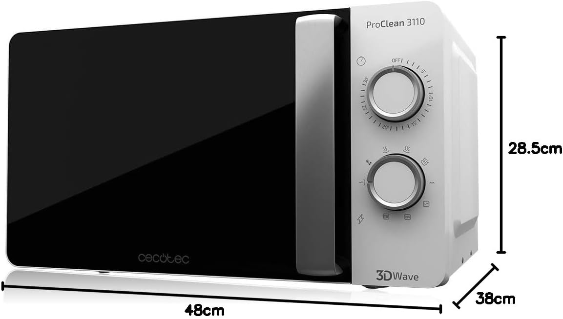 Cecotec Four à micro-ondes ProClean 9110 FullINOX avec grill 1000 W, 30 litres, 5 niveaux de puissance, 8 programmes, minuterie de 60 minutes, revêtement Ready2Clean, design avant miroir
