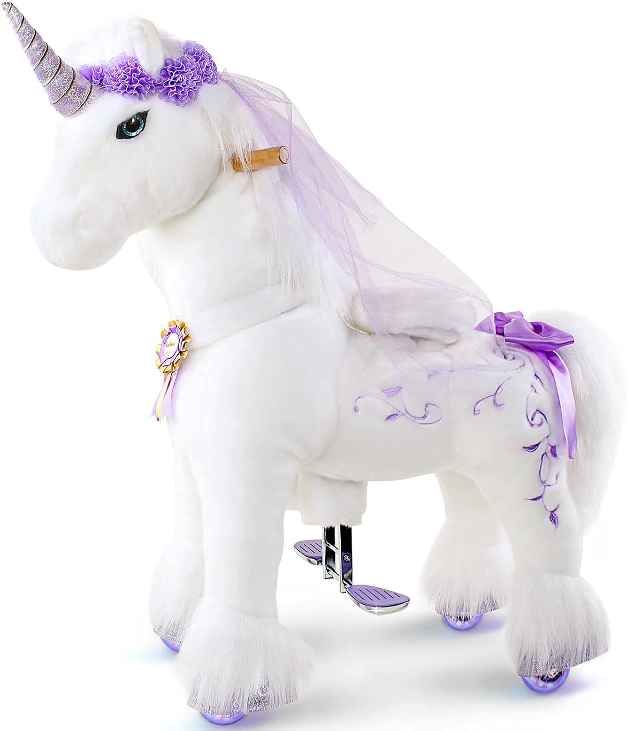 PonyCycle Officiel Prime Modèle K Ride sur Le Jouet Licorne Licorne Animal Marchant en Peluche avec Corne Violette Taille 4 pour Âge 4-8 Ans Taille Moyenne K41
