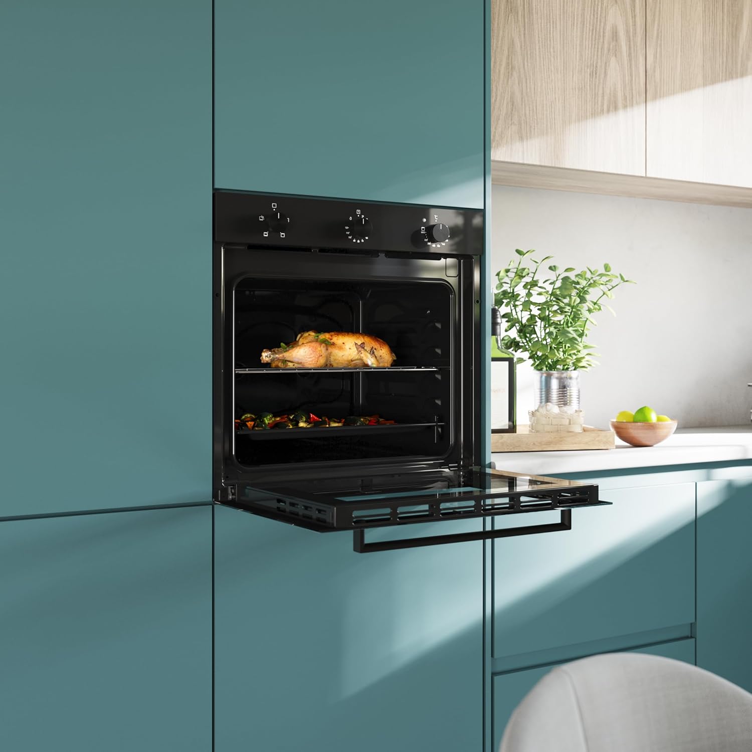 Cecotec Four encastrable Bolero Hexa C136000 Glass Black Time A 2800 W, capacité de 77 L, 4 fonctions, Minuterie, Nettoyage à la vapeur, Cuisson à la vapeur. Classe Énergétique A, Lumière intérieure