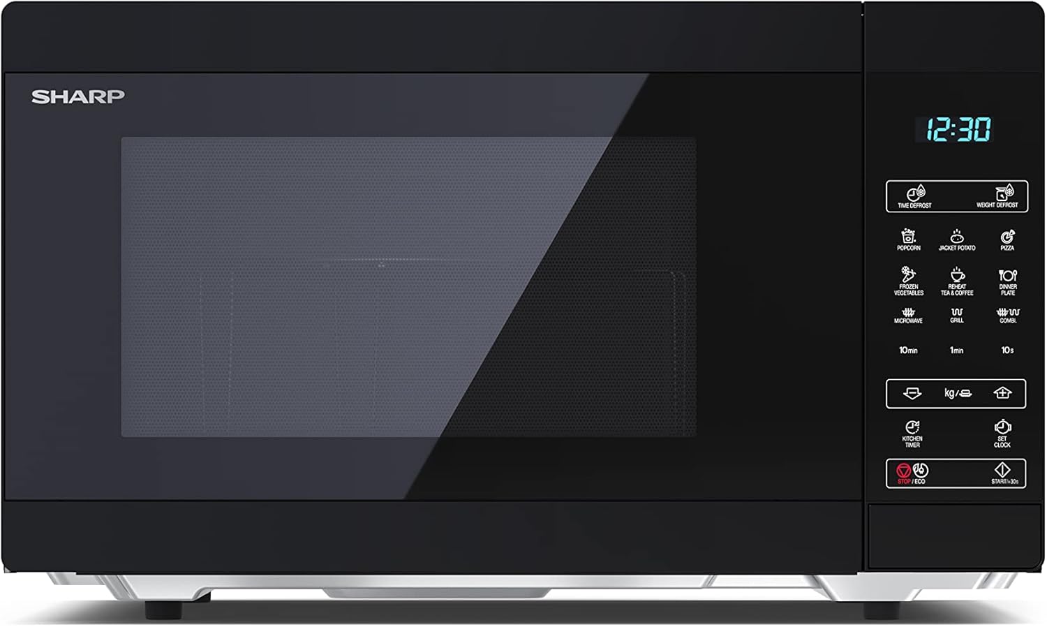 Sharp YC-MS51EB Micro-ondes sans grill de 25 litres, contrôle numérique, micro-ondes: 900 W, 5 niveaux de puissance micro-ondes, plaque tournante, serrure enfant, fonction ECO, couleur noire.