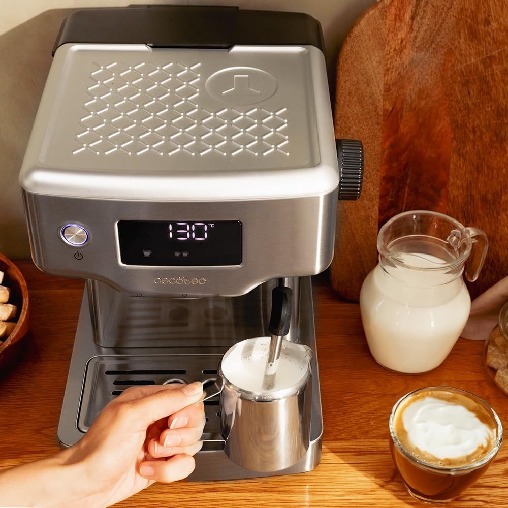 Cecotec Machine à café Express Power Espresso 20 Barista Cream. 2 Thermoblocks, 20Bars, Manomètre, Mode Auto pour 1 et 2 Café(s), Buse vapeur Orientable, Conduit pour Infusions, 2900W.