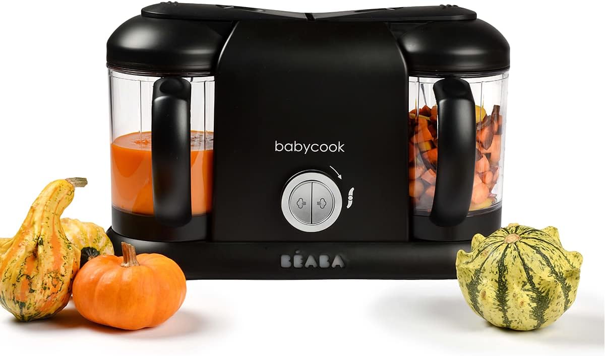 BÉABA, Babycook Duo Robot Bébé 4 en 1 Mixeur-Cuiseur, Cuisson Vapeur rapide 15min , Diversification alimentaire, Petits pots bébé maison, Contenance XXL 2200 ml, Noir