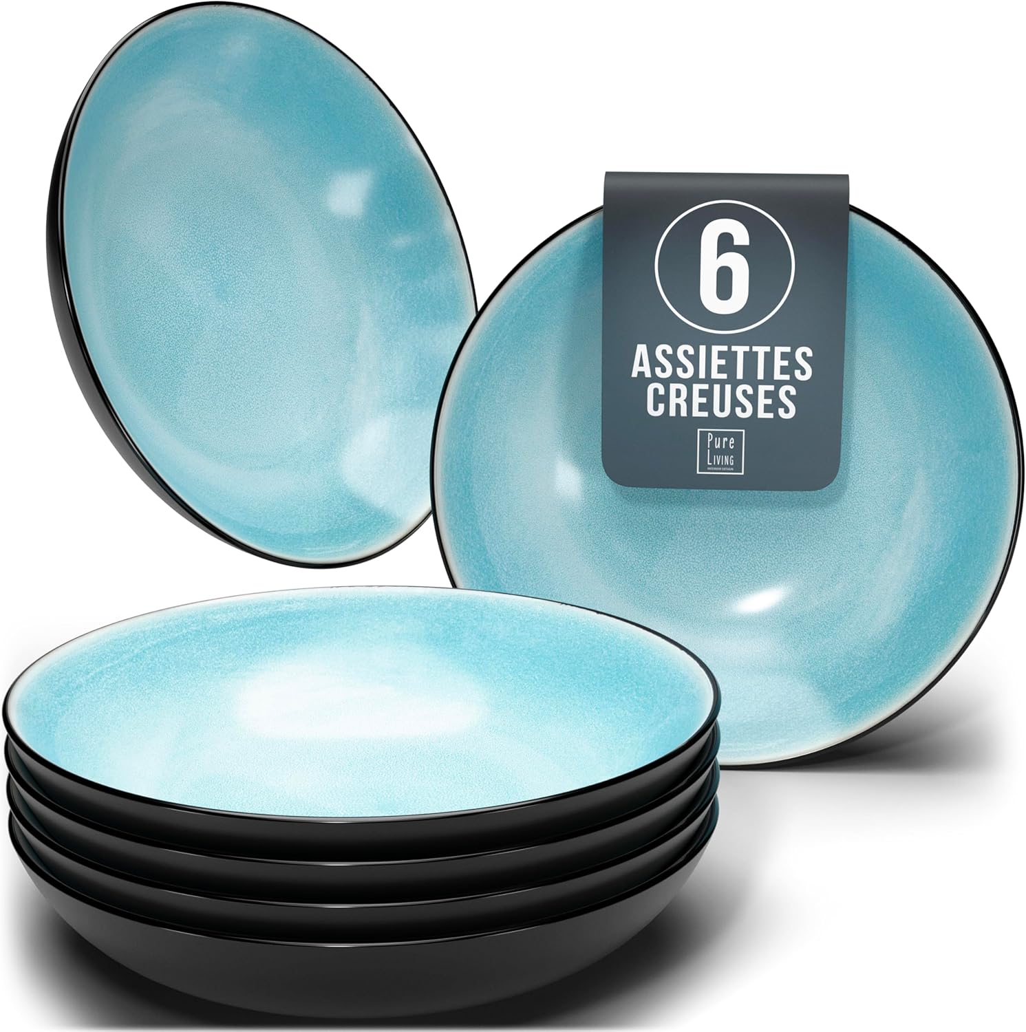 Service de Vaisselle en Grès Ibiza 36 pièces –Ensemble de Vaisselle pour 12 Personnes, Adapté au Lave-Vaisselle et au Micro-Ondes, Pure Living bleu fumé, Assiettes Service de Table