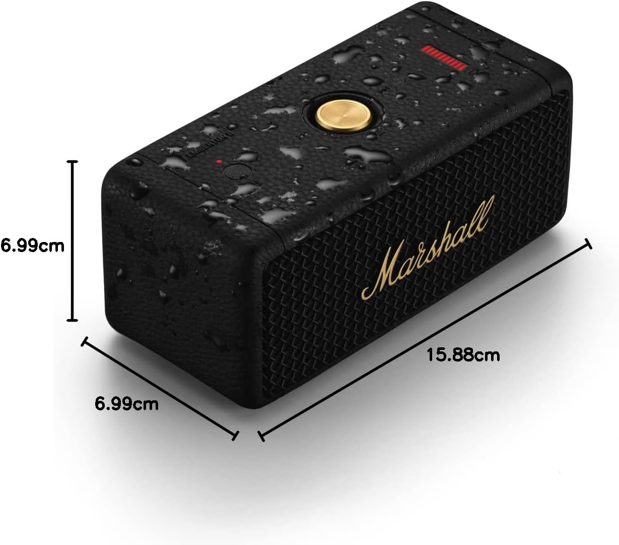 Marshall Emberton III Enceintes Bluetooth Portables, sans Fil, IP67 Résistant à la Poussière et à l'eau, Plus de 32 Heures de Lecture, Charge Rapide - Noir & Laiton