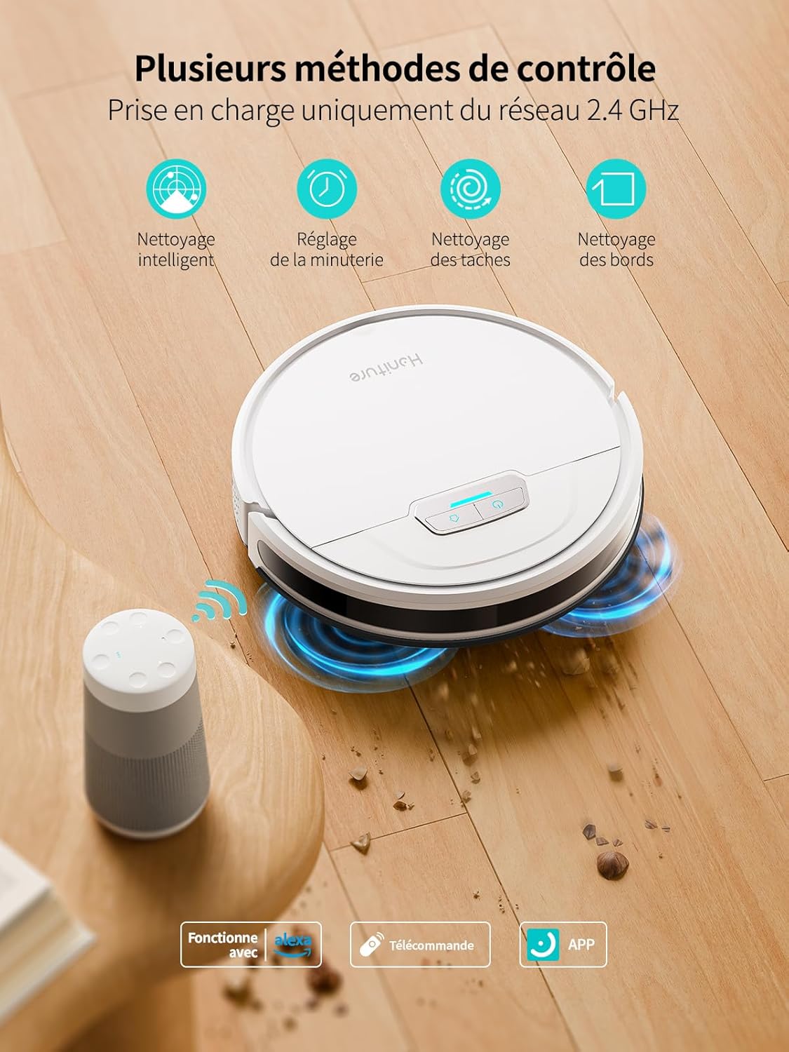 HONITURE Robot Aspirateur Laveur Poils Animaux, G20 Aspirateur Robot 3 en 1, 4000PA, Alexa/WiFi/APP, Idéal pour Tapis Sols Durs, Ultra-Mince Silencieux