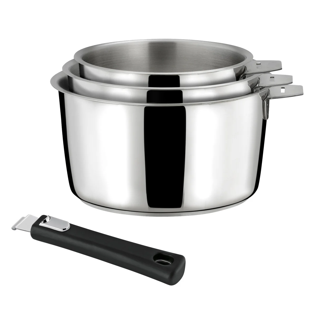 Malice - Lot 6 pièces - 3 casseroles, 2 poêles revêtues et 1 poignée noire Cuisinox