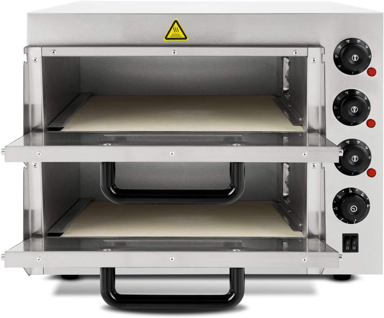 VERTES Four à Pizza électrique, Deux Etages, 3000W, Pierre réfractaire four, Chaleur de voûte et de Sole réglable indépendamment jusqu'à 350°C, Fonction minuterie, four double cavité, Acier INOX