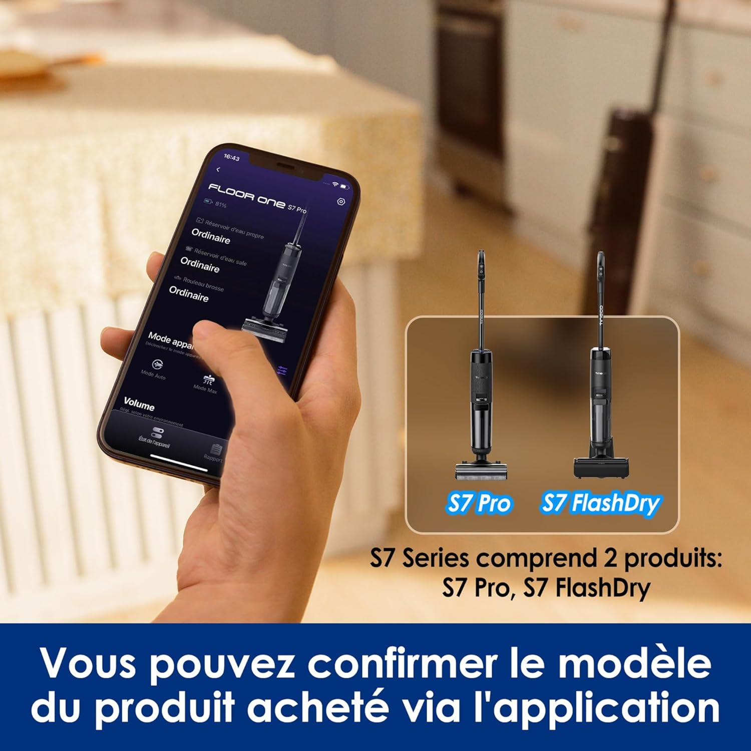 Tineco Floor One S7 Pro/S7 Series Aspirateur Laveur Sec Et Humide Intelligent sans Fil pour Sols Durs, Écran Digital LED, Grande Autonomie, Parfait pour Les Tâches Tenaces et Les Poils d’Animaux