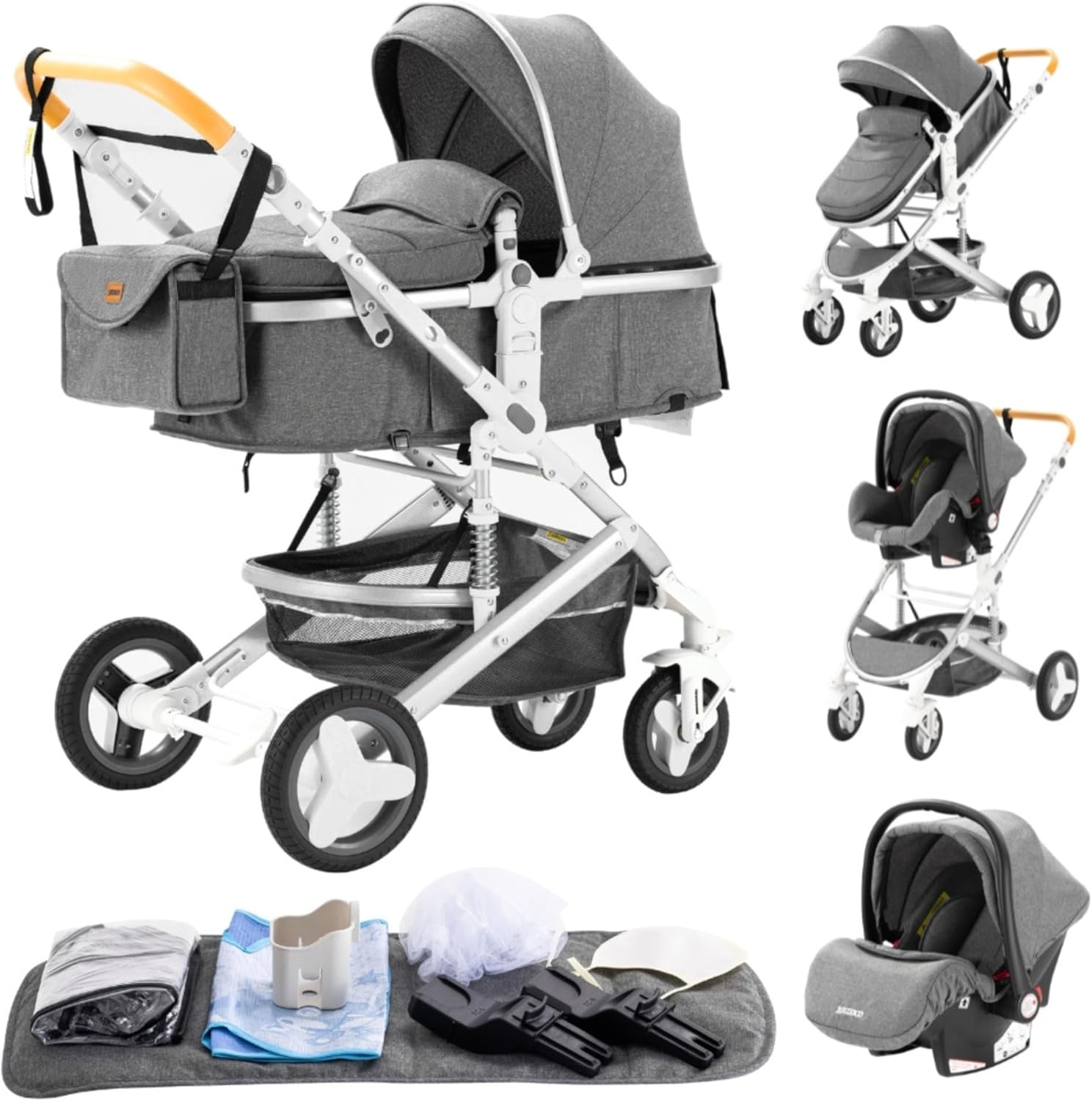 YAZOCO Poussettes 3 en 1 Citadines Poussettes Combinées Poussette Tricycle Baby Walker Poussette Haute Paysage Poussettes Pliantes Trolley Bébé Landau pour 0-36 (1 Noir)